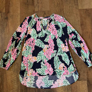 Women's Crown & Ivy Blouse S Navy Pink Floral Leopard